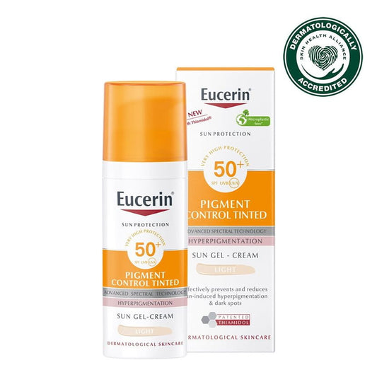 Eucerin Sun Pigment Control Tinted Facial Sun Fluid SPF50+ Light – tinted sunscreen for hyperpigmentation, available in Ethiopia